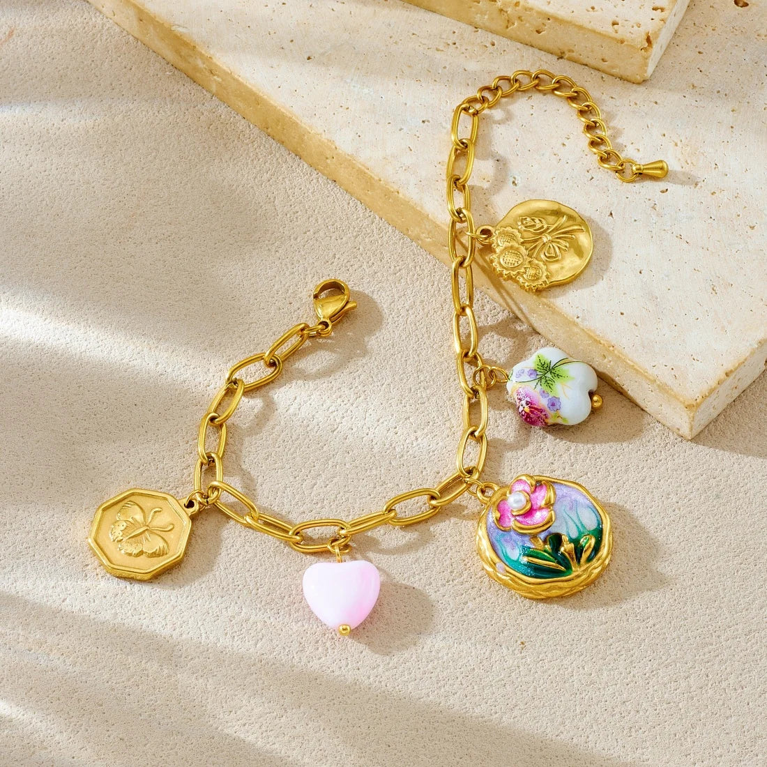 14K Gold Tone Plated Sunflower Pearl Jewelry Set Stainless Steel