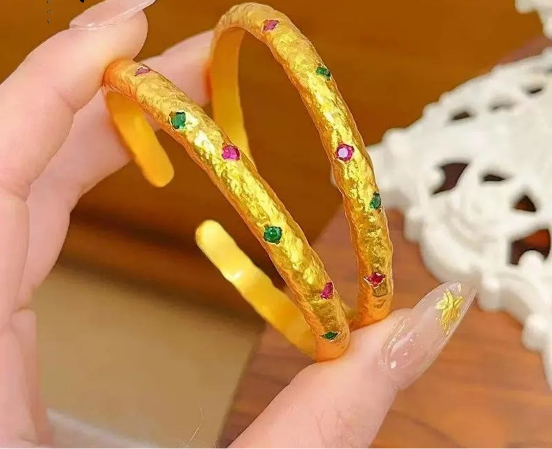 24K Gold Hammered Studded Cuff Bracelet