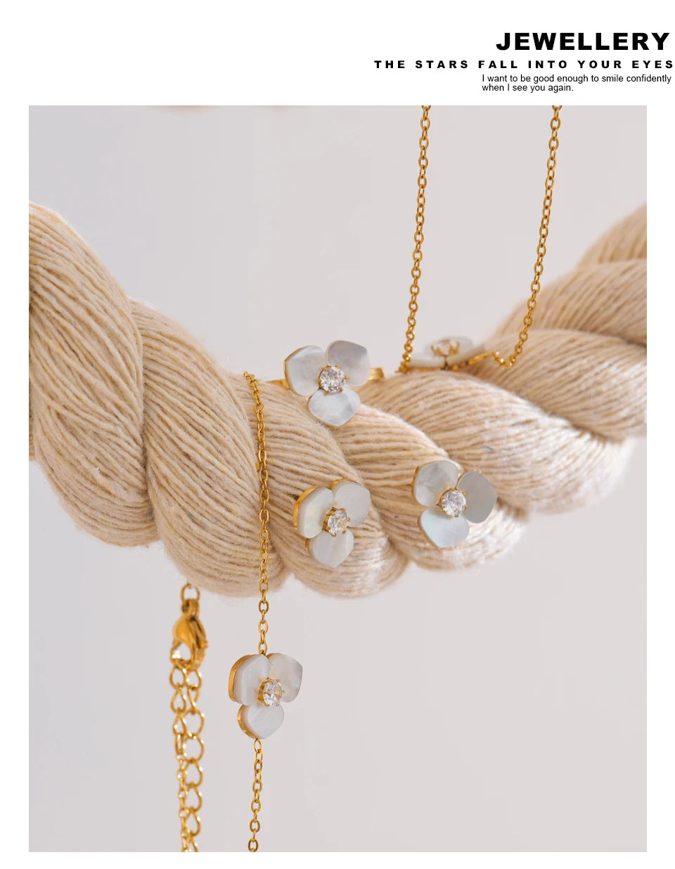 Shell Flower Jewelry Set Waterproof Gold Tone Stainless Steel