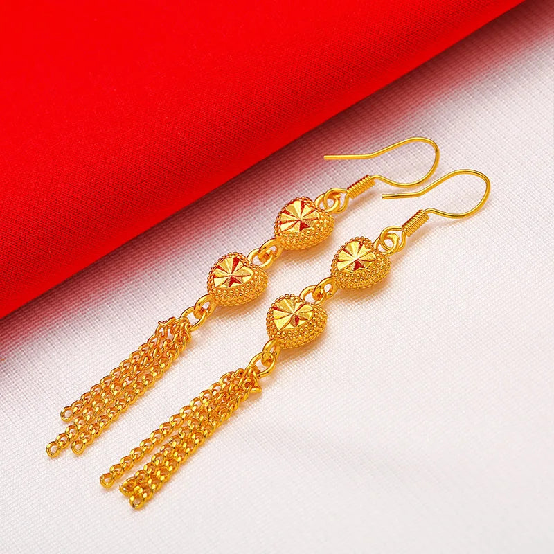 24K Gold Rose Vintage Tassel Drop Earrings