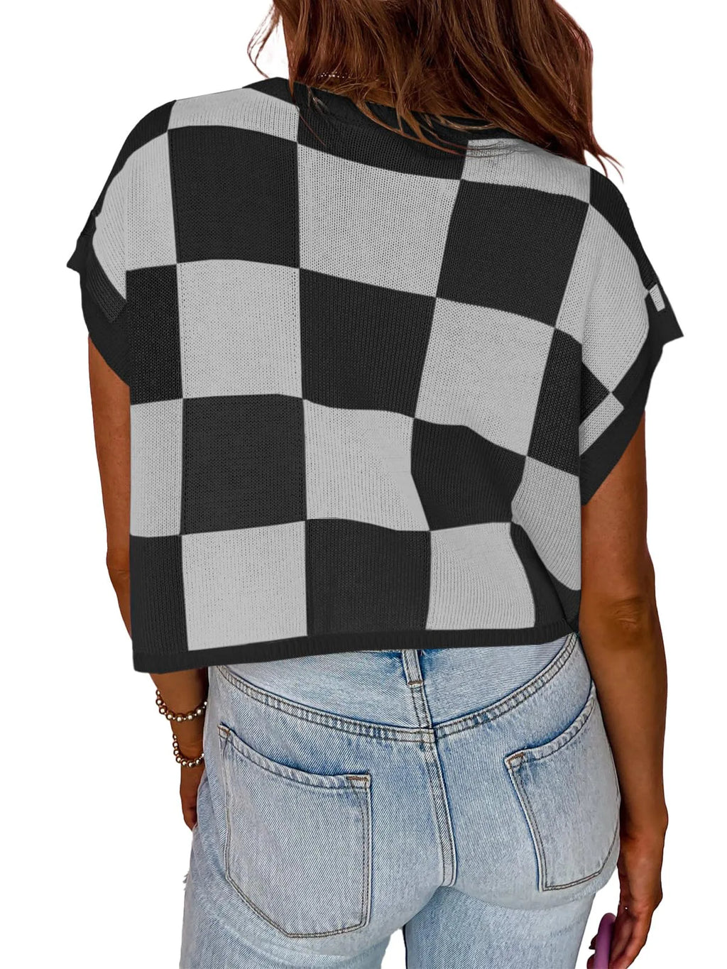 Color Block Checkerboard Knit Crop