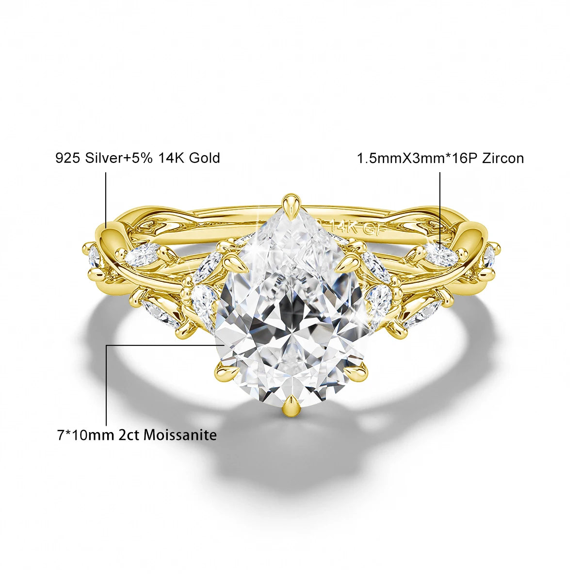 3CT Gold Moissanite Ring