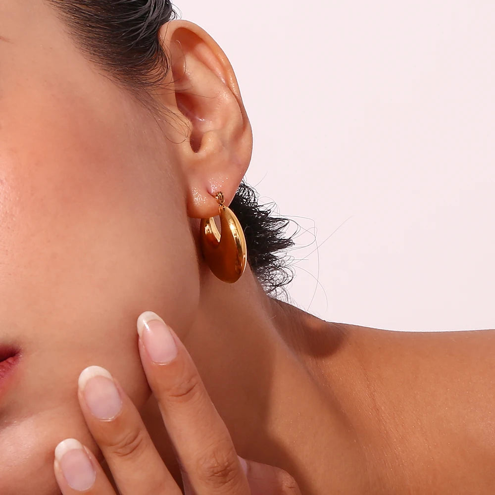 Women U Shape Hoop Earrings 316L Stainless Steel Waterproof Gold Silver