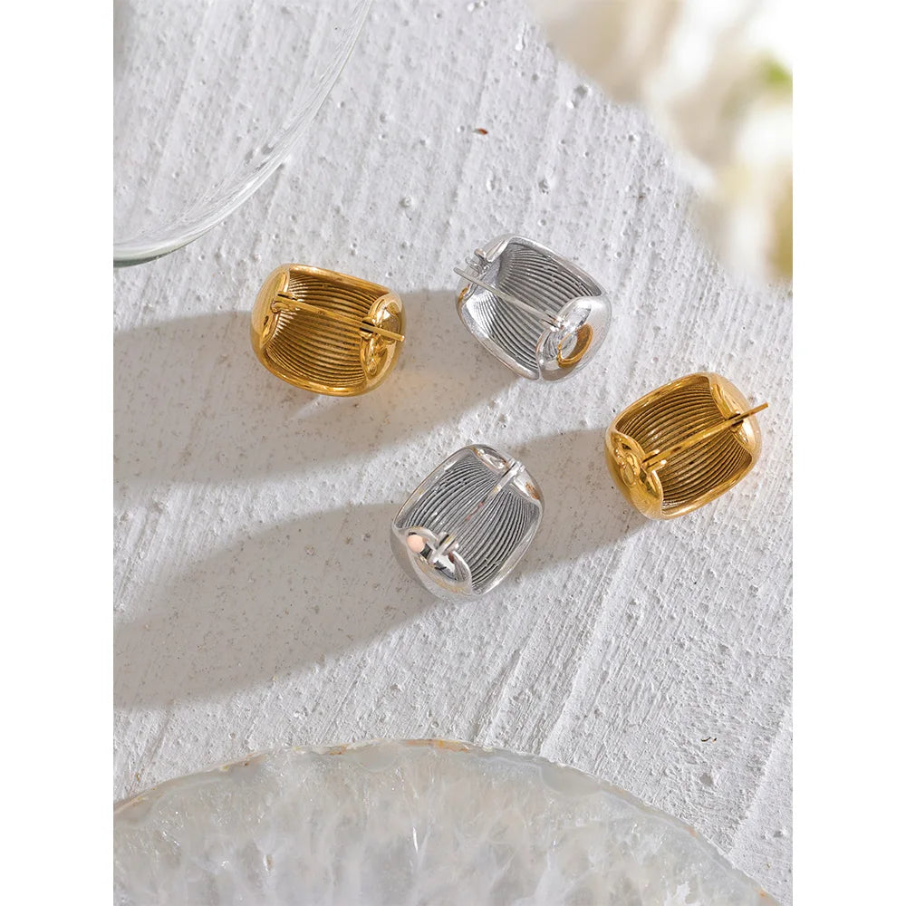 18K Gold Tone Chunky Geometric Stainless Steel Hoop Earrings