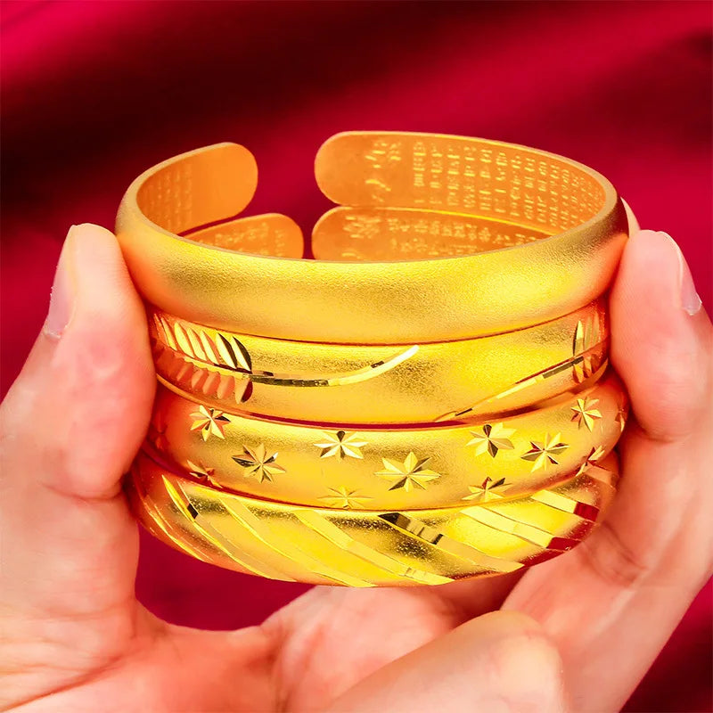 Women’s Gold Plated Open Cuff Bracelet Stainless Steel Bangle Vintage