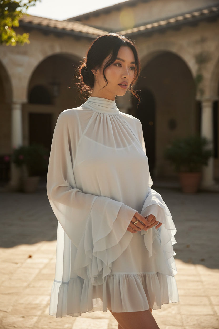 Sheer Ruffle Mini Dress