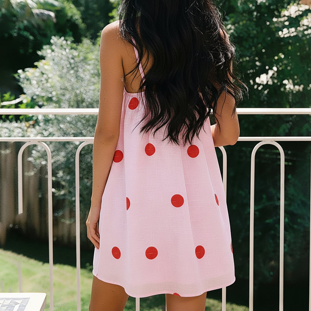 Pink Polka Dot Mini Cami Dress