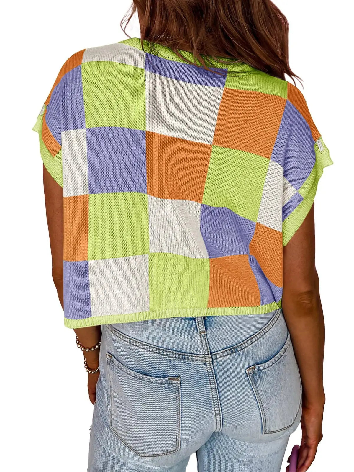 Color Block Checkerboard Knit Crop