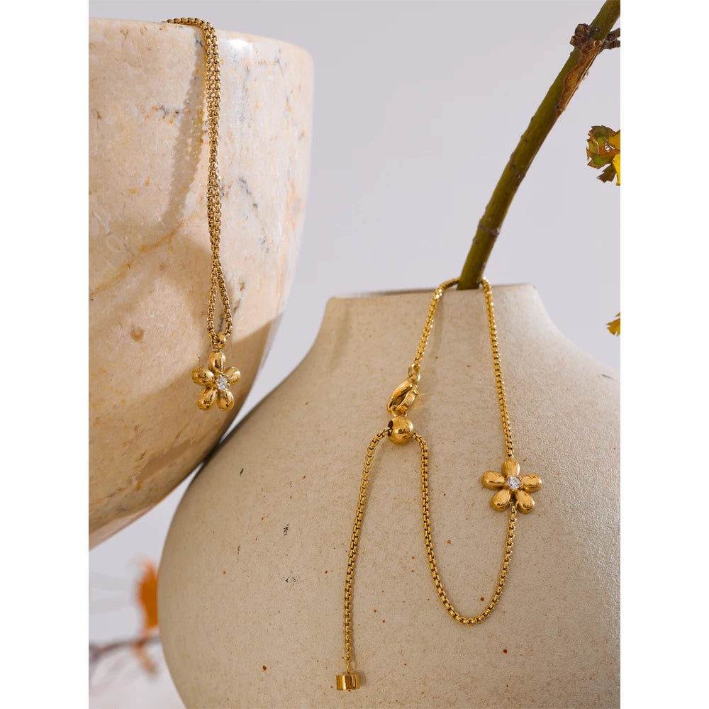 18K Gold Plated Stainless Steel Zirconia Flower