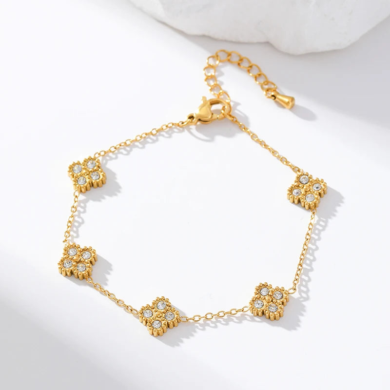 Gold-Tone Flower Zirconia Jewelry Set  Waterproof Stainless Steel