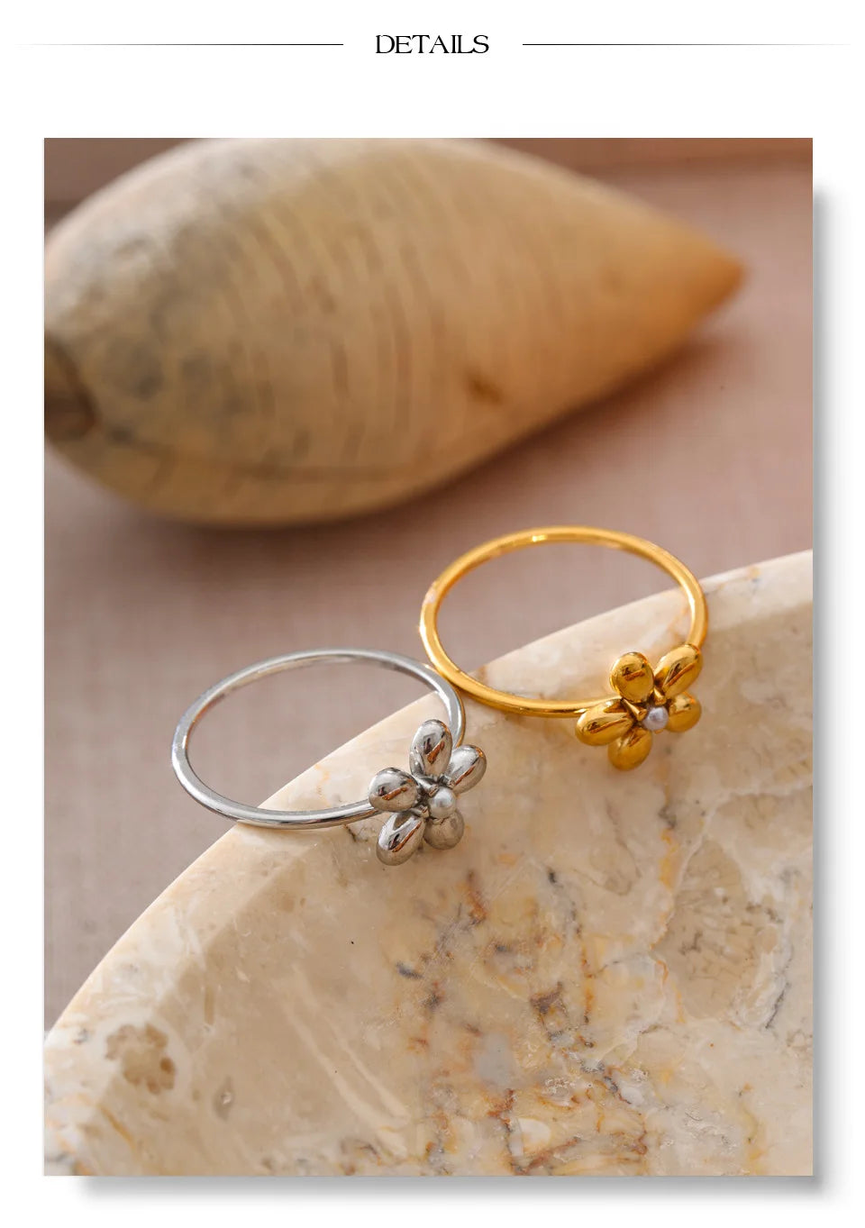 18K Gold Plated Flower Ring Stainless Steel
