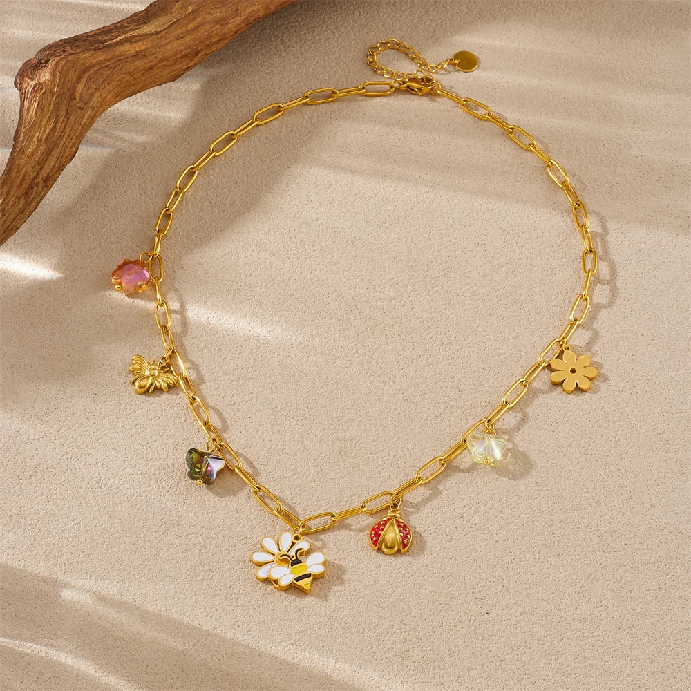 14K Gold Plated Bee Jewelry Set Stainless Steel