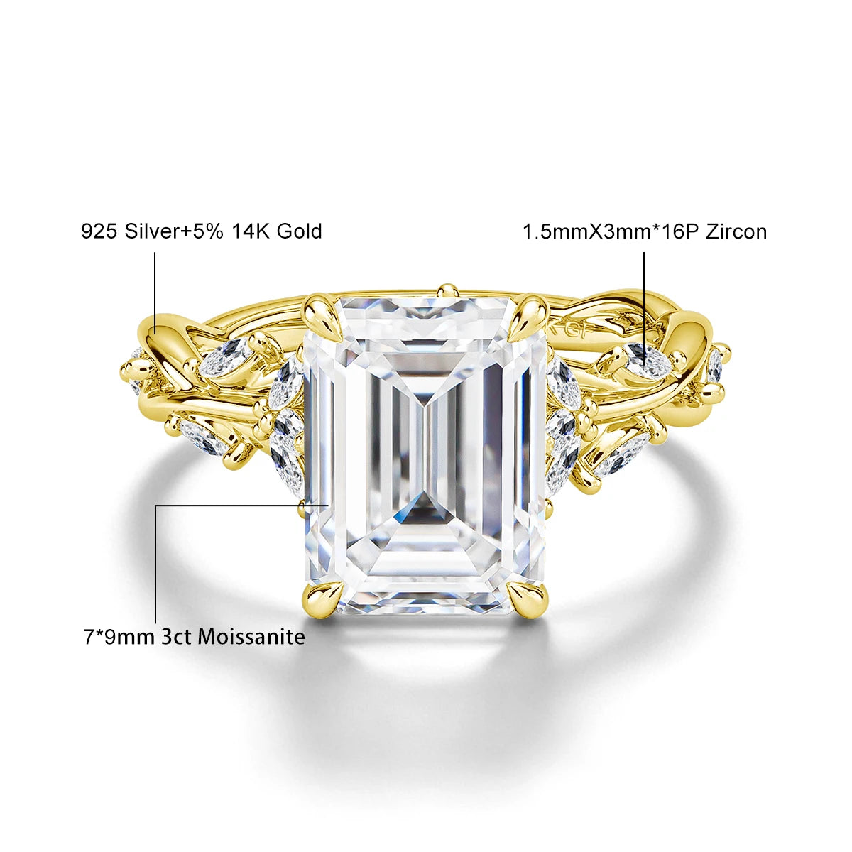 3CT Gold Moissanite Ring