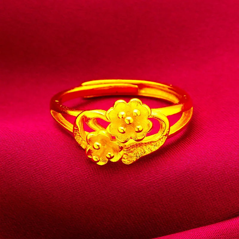 24K Gold Flower Matte Open Ring