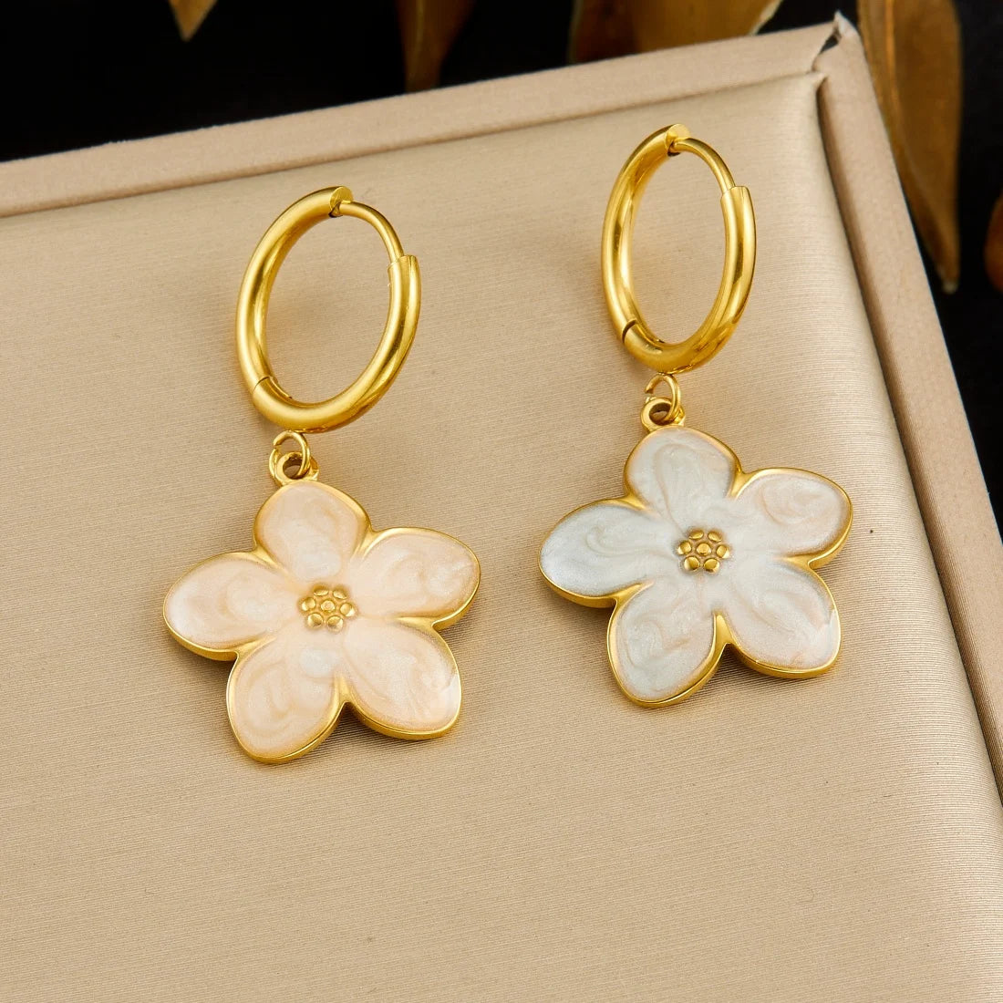 14K Gold Plated Cherry Blossom Stainless Steel