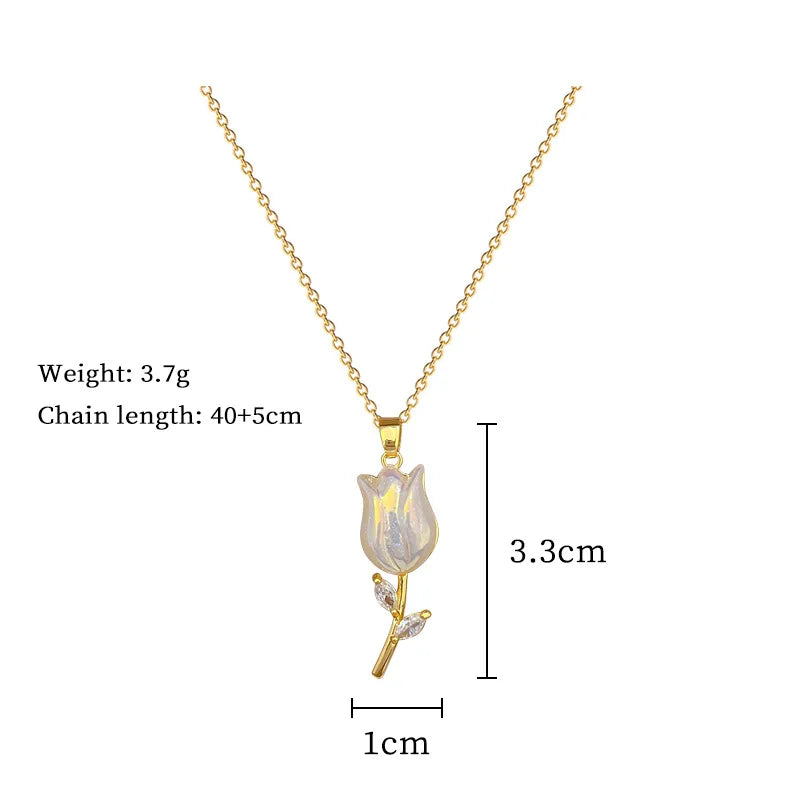 Rose Flower Pendant Necklace Stainless Steel