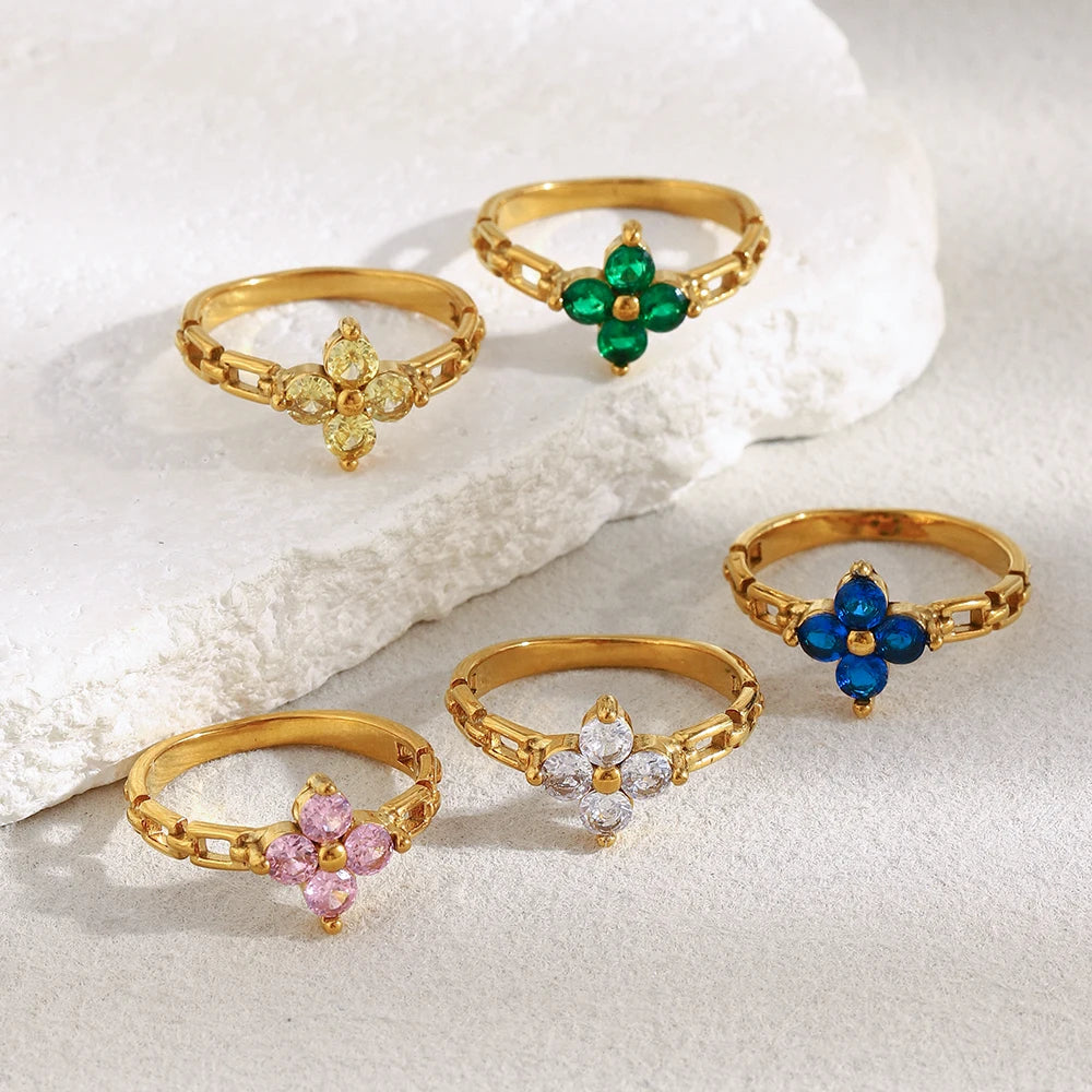 18K Gold Plated Stainless Steel Statement Flower Ring