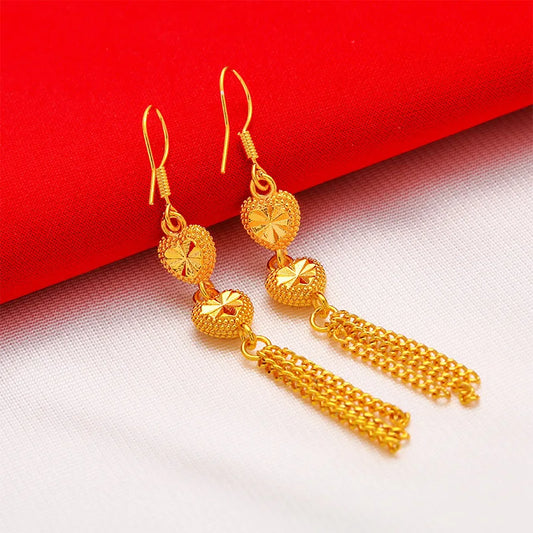 24K Gold Rose Vintage Tassel Drop Earrings