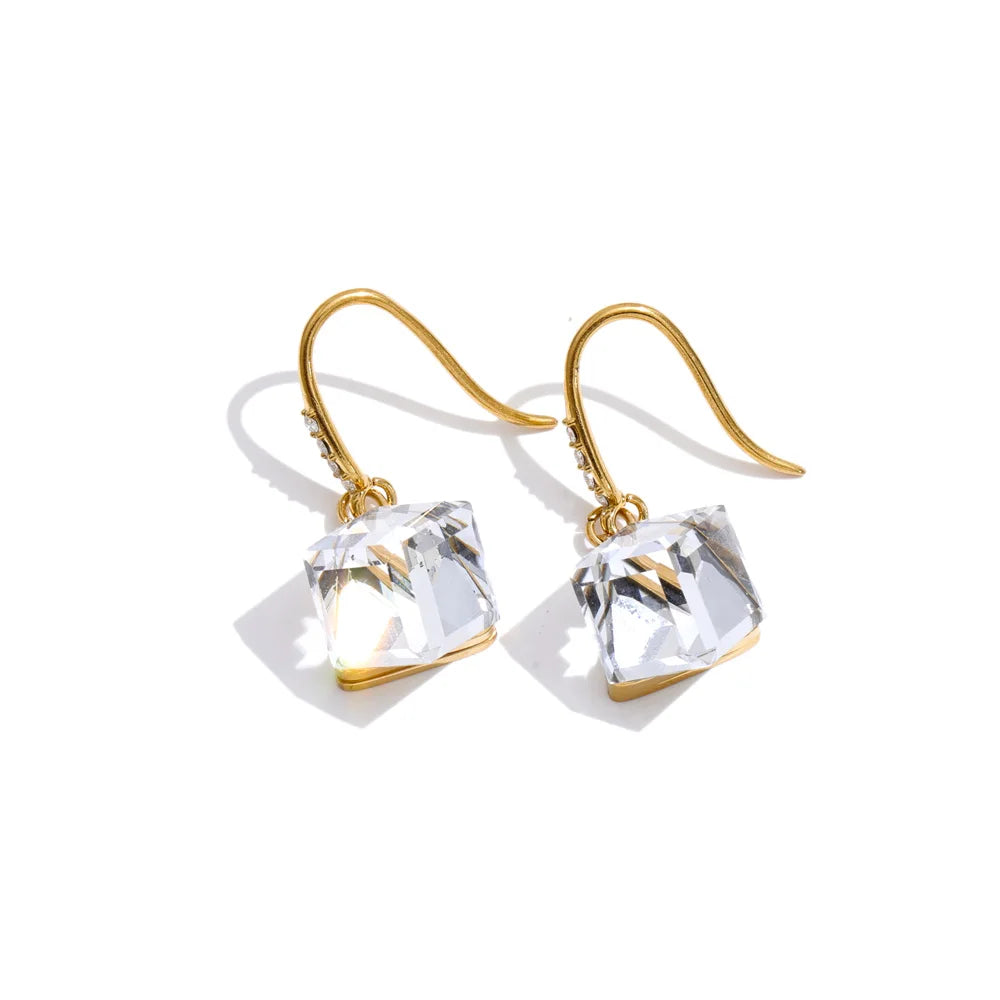 Vintage Gold Crystal Square Drop Earrings