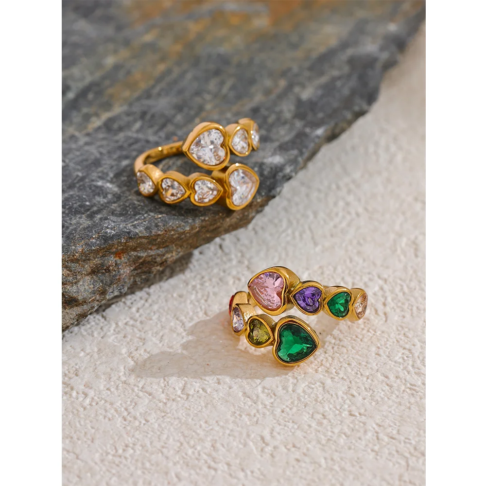 18K Gold Plated Heart Ring Stainless Steel