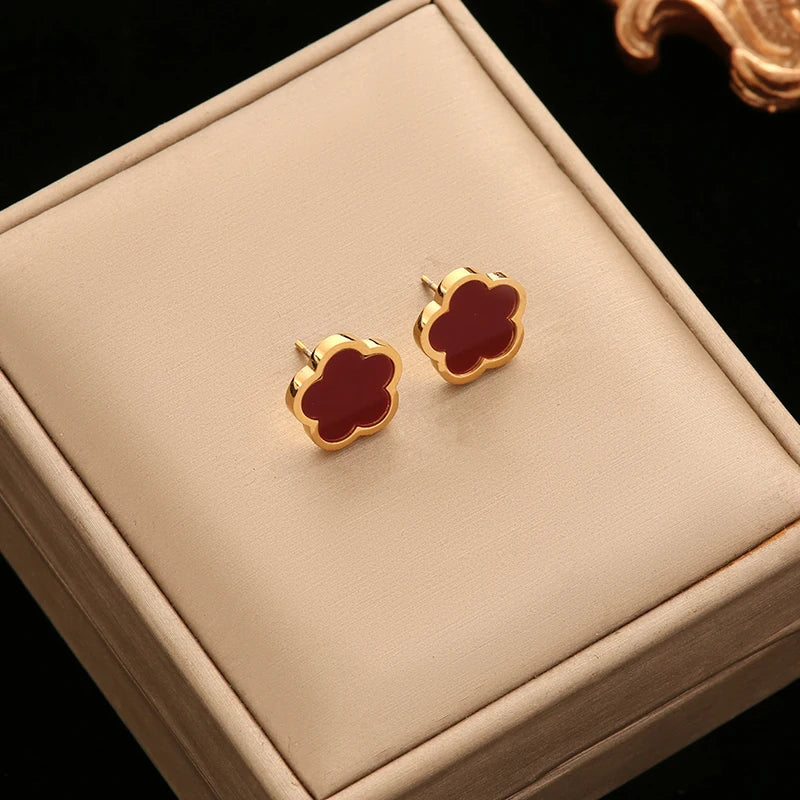 Five Clover Necklace Bracelet Earrings 18K Gold Plated Jewelry Set
