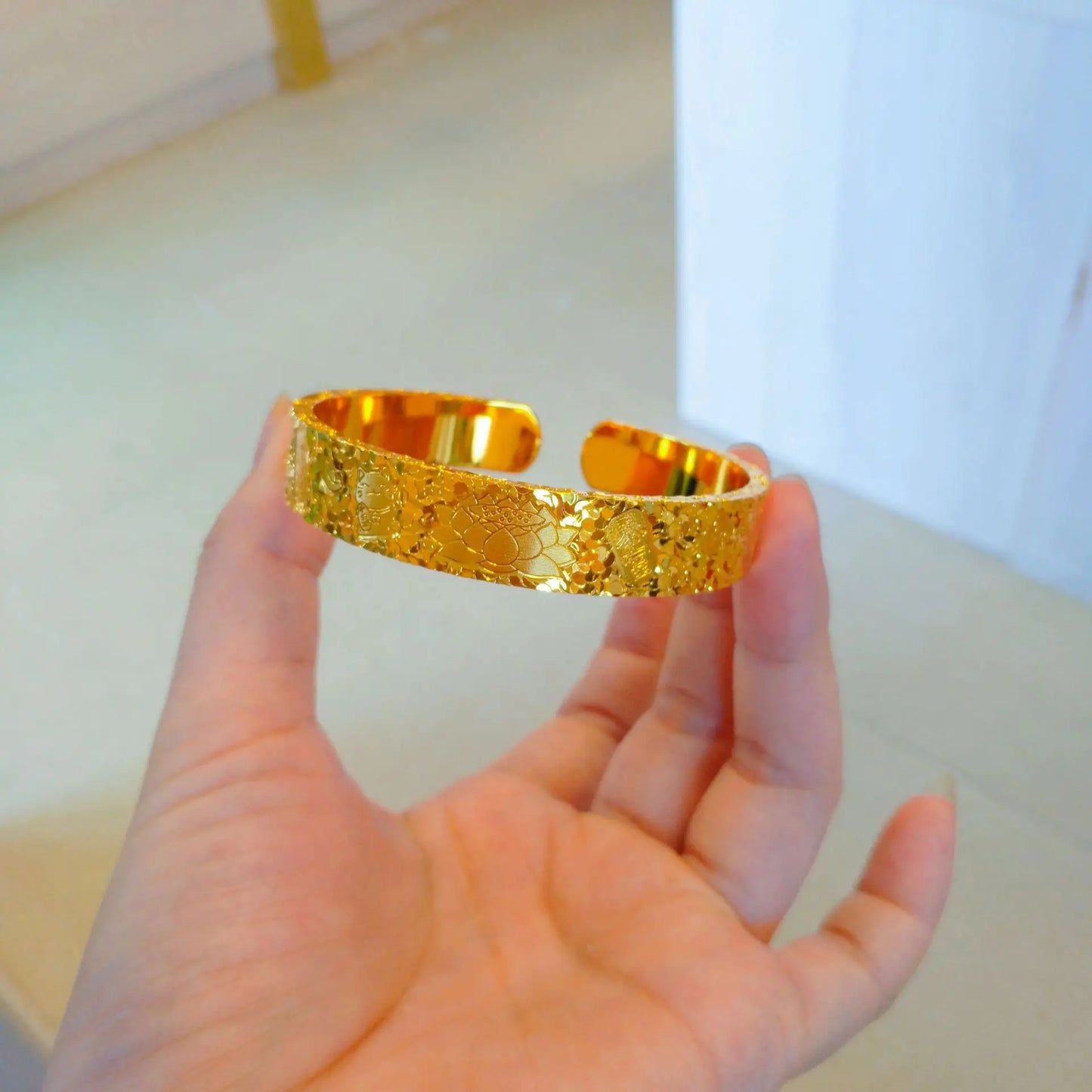 24K Gold Lotus Open Cuff Bracelet