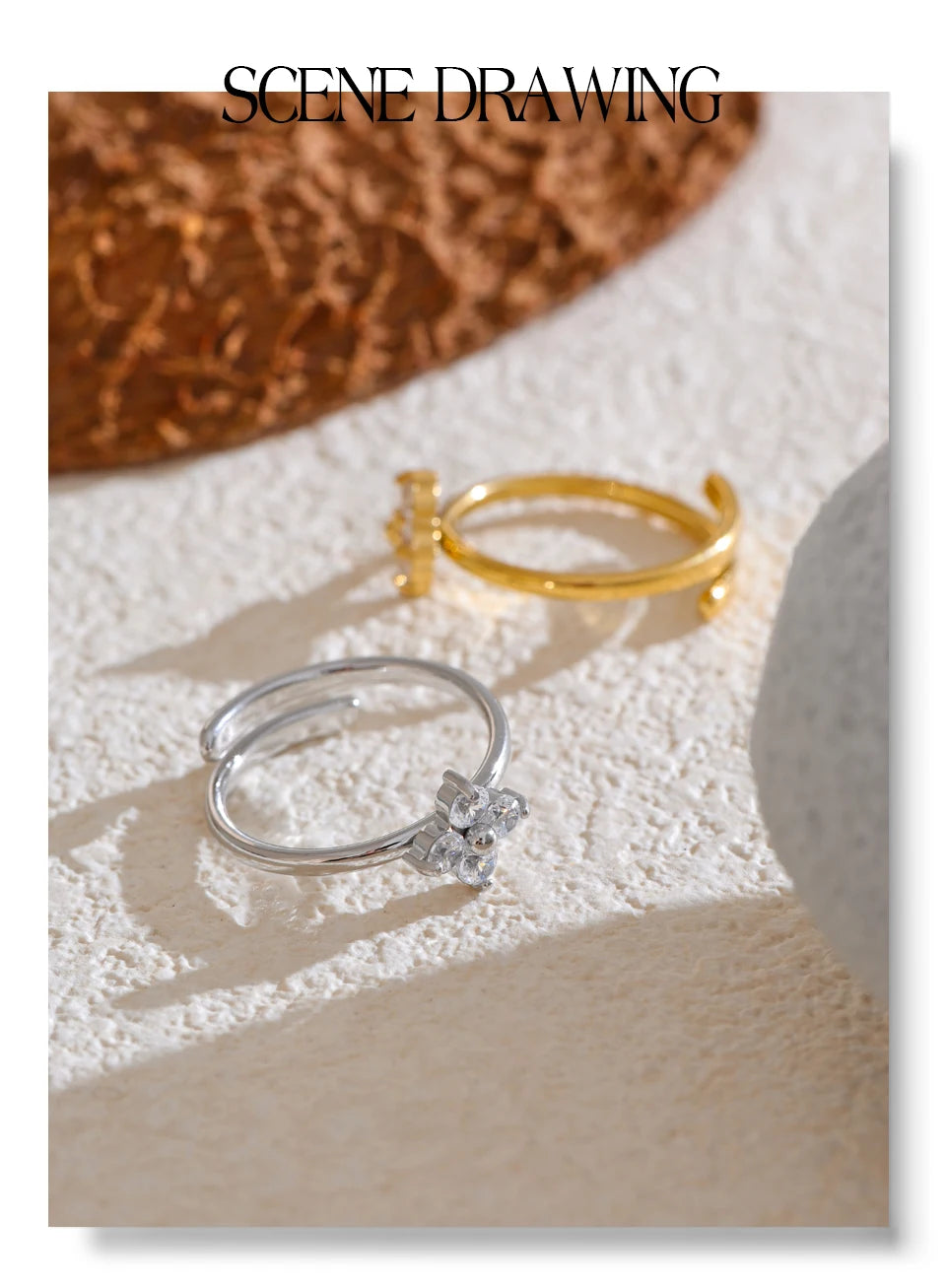 Gold Plated Flower Adjustable Ring Stainless Steel Vintage