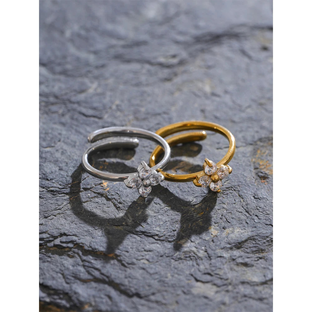 Gold Plated Flower Adjustable Ring Stainless Steel Vintage