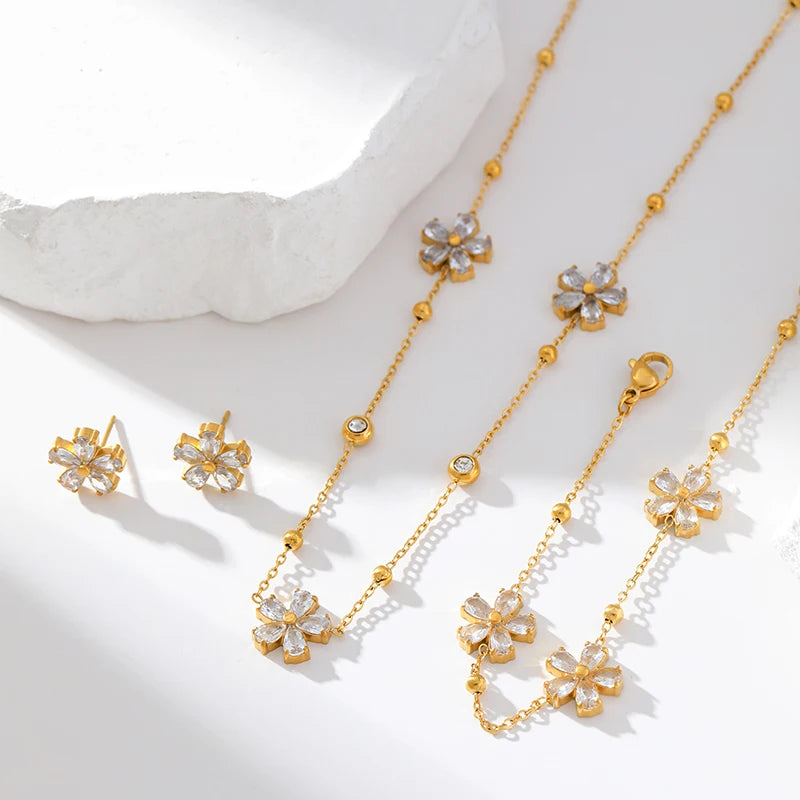 Flower Stainless Steel Vintage Jewelry Set