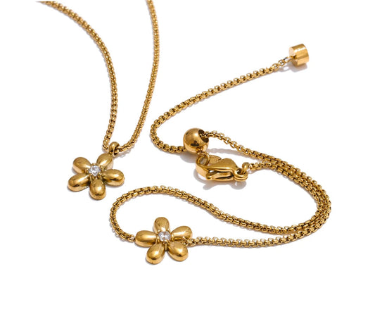 18K Gold Plated Stainless Steel Zirconia Flower