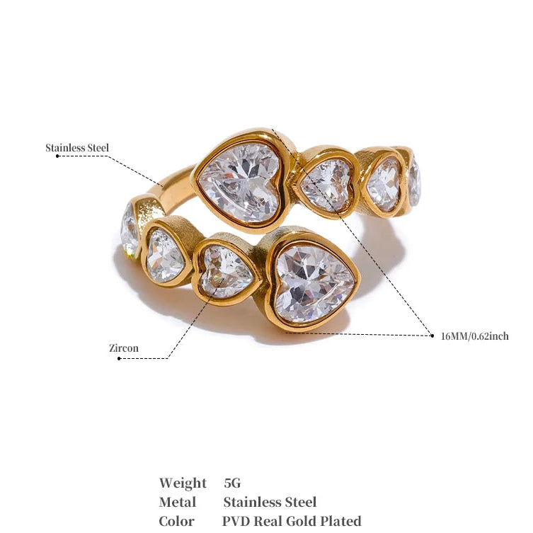 18K Gold Plated Heart Ring Stainless Steel