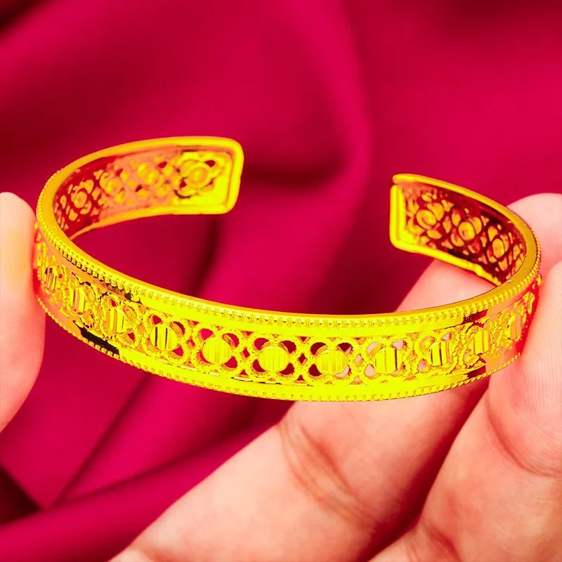 24K Gold Leaf Diamond Open Bracelet