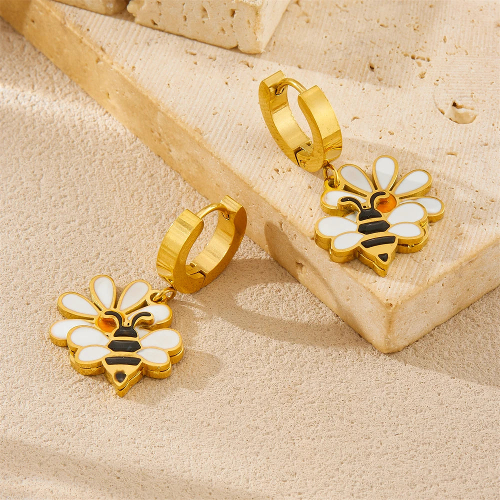 14K Gold Plated Bee Jewelry Set Stainless Steel
