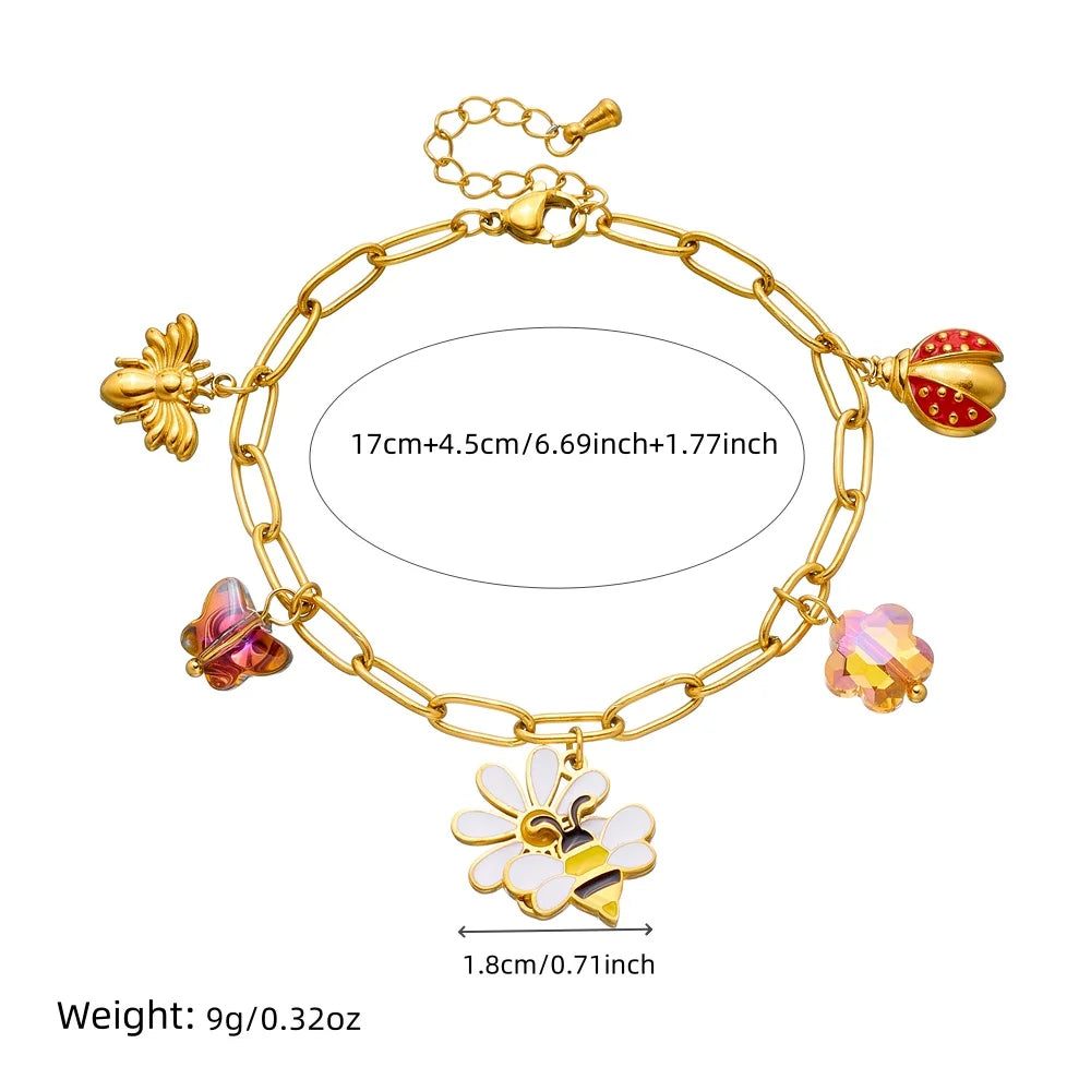 14K Gold Plated Bee Jewelry Set Stainless Steel