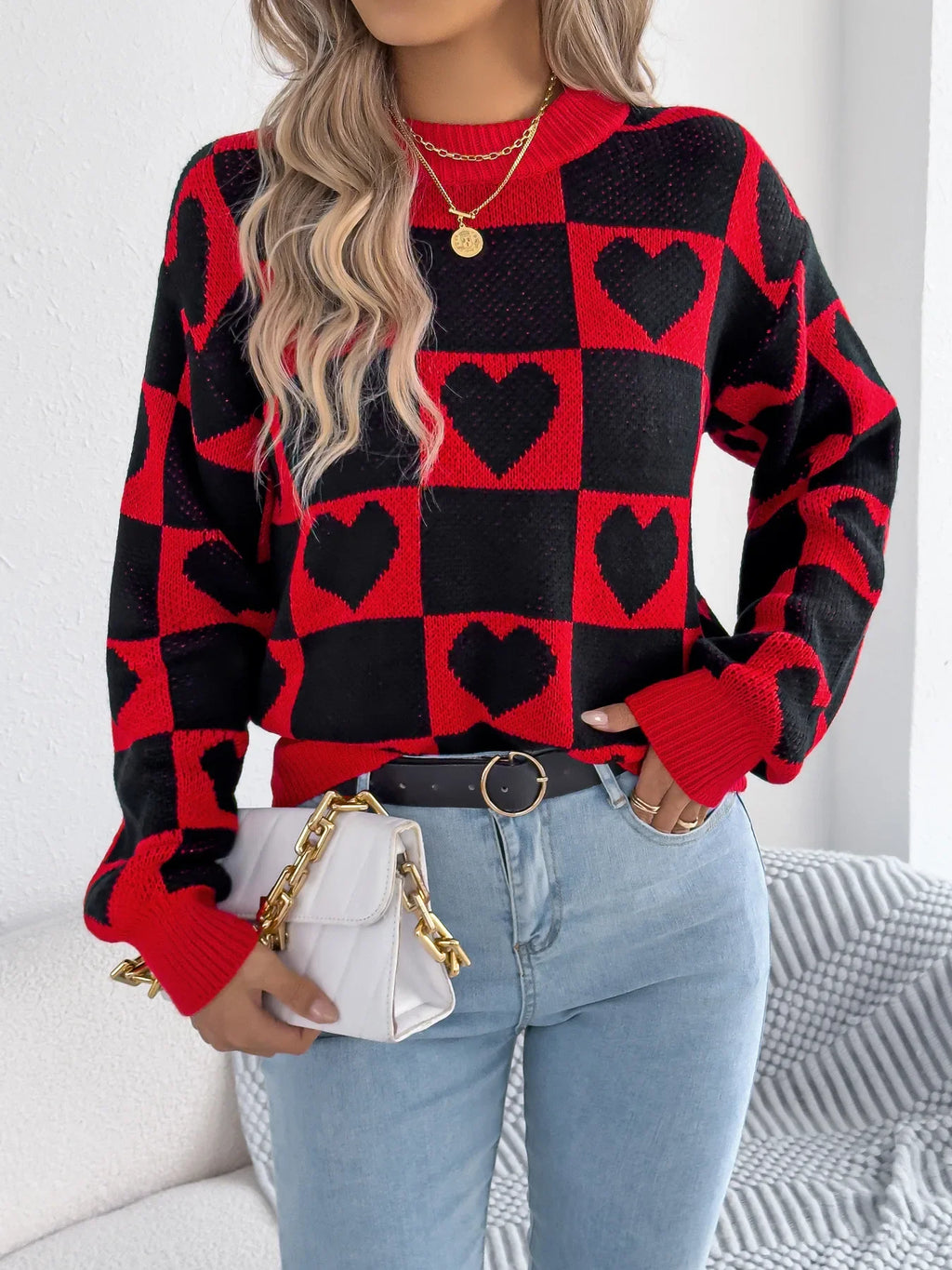 Valentine’s Day Heart Lantern Sleeve Sweater