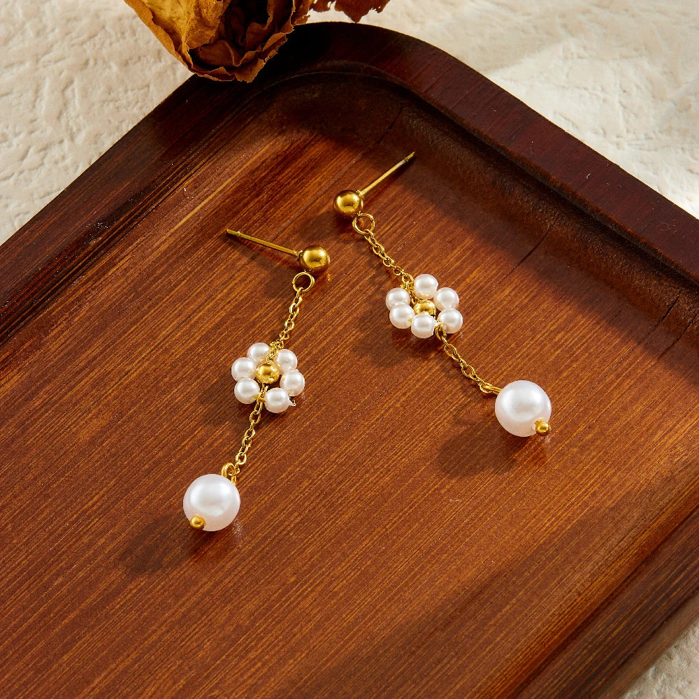 Pearl Flower Jewelry Set Stainless Steel