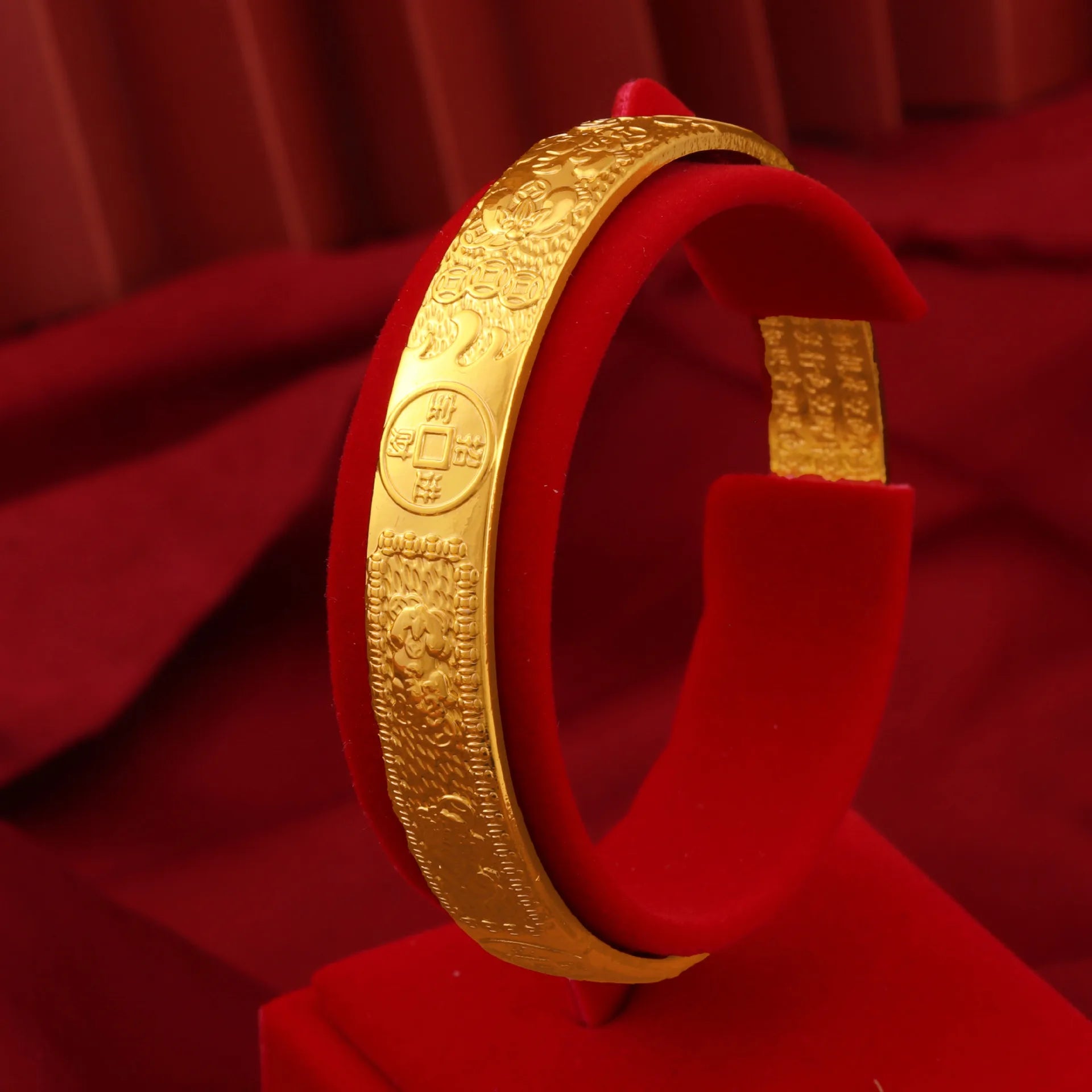 24K Gold Pi Xiu Fish Scale Open Bracelet