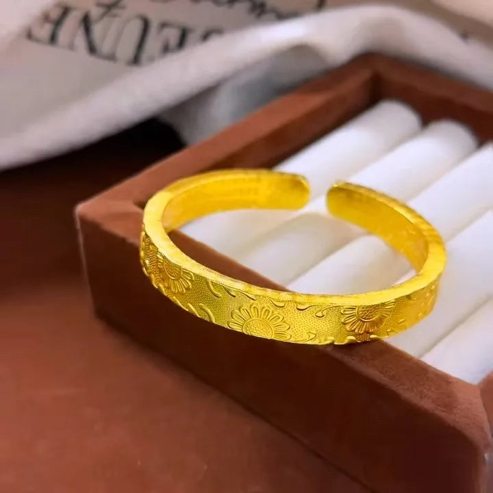 24K Gold AU 999 Vintage Sunflower Open Bangle