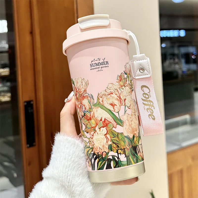 Flower Print Stainless Steel Insulated Travel Mug