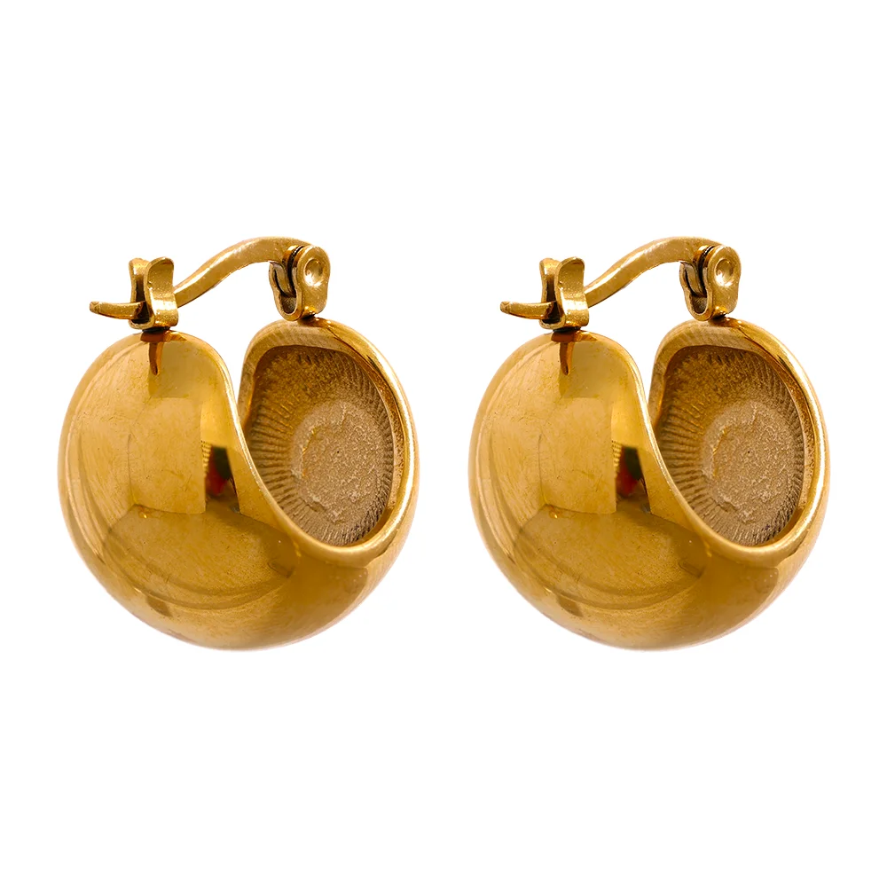 18K Gold Tone Chunky Geometric Stainless Steel Hoop Earrings