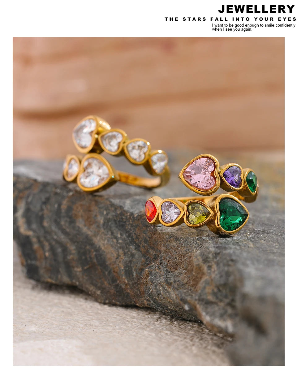 18K Gold Plated Heart Ring Stainless Steel