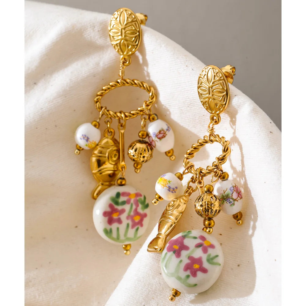 Gold Plated Flower Drop Stainless Steel