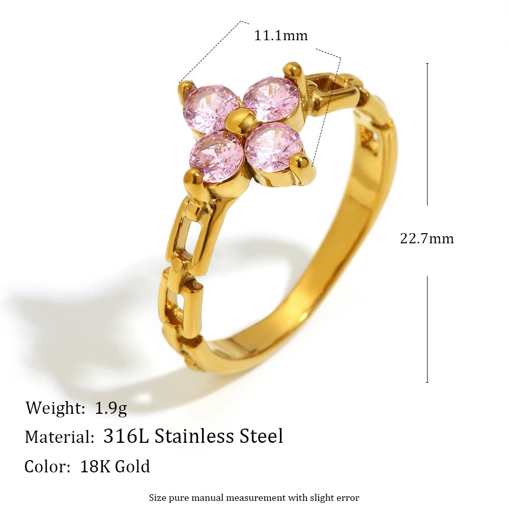 18K Gold Plated Stainless Steel Statement Flower Ring