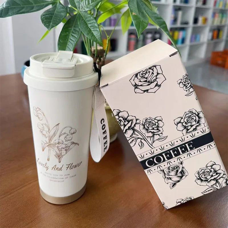 Flower Print Stainless Steel Insulated Travel Mug