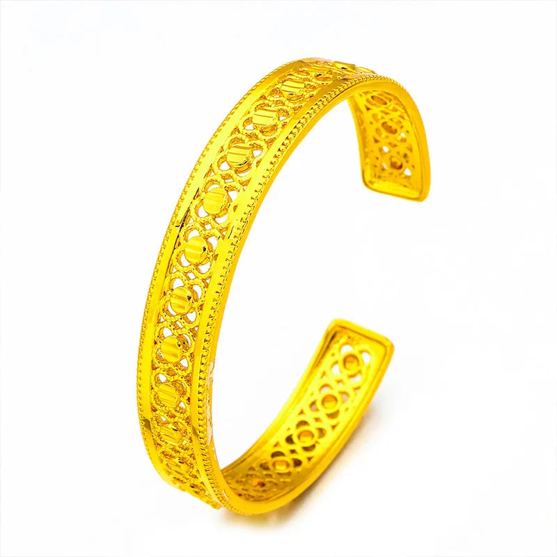 24K Gold Leaf Diamond Open Bracelet