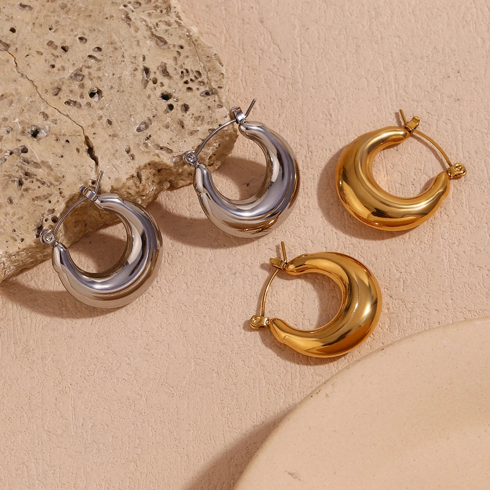 Women U Shape Hoop Earrings 316L Stainless Steel Waterproof Gold Silver