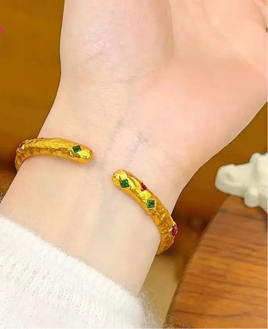 24K Gold Hammered Studded Cuff Bracelet