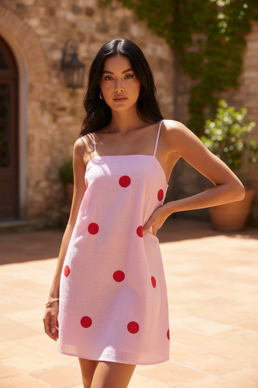 Pink Polka Dot Mini Cami Dress