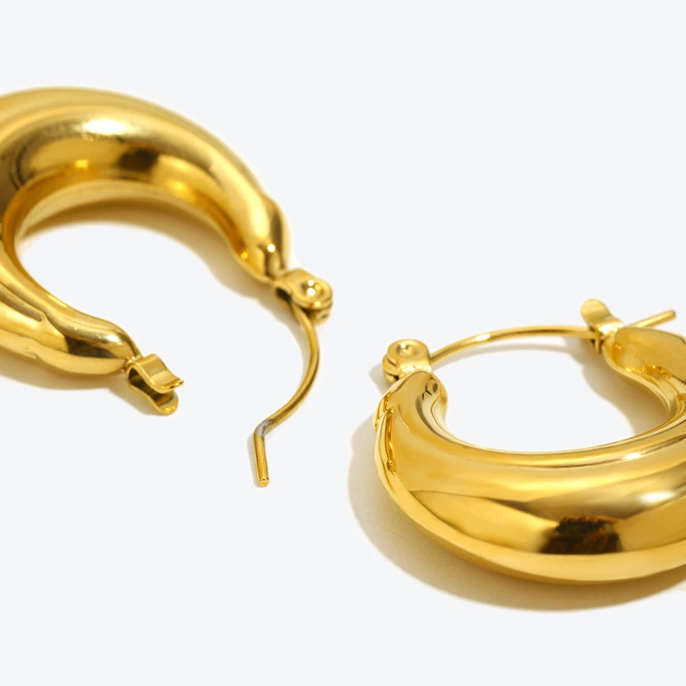 Women U Shape Hoop Earrings 316L Stainless Steel Waterproof Gold Silver