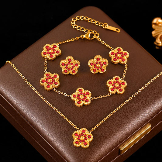 Clover Flower Stainless Waterproof Vintage Jewelry Set